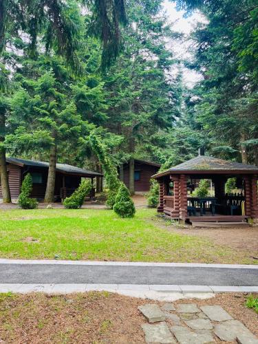 a log cabin with a gazebo in a park at Villas Jagoda & Malina in Borovets
