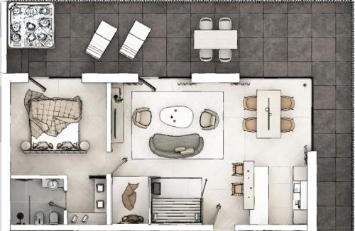 a black and white floor plan of a room at Hotel Residence MaVie in Lagundo