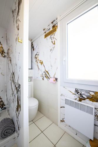 a bathroom with a toilet and a window at Cocon chatillonnais in Châtillon-sur-Chalaronne