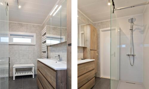 a bathroom with a sink and a shower at Ringlaan 70 2V0201 in Wenduine