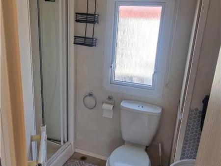 a small bathroom with a toilet and a window at Abi tebay oakfields towyn in Kinmel Bay