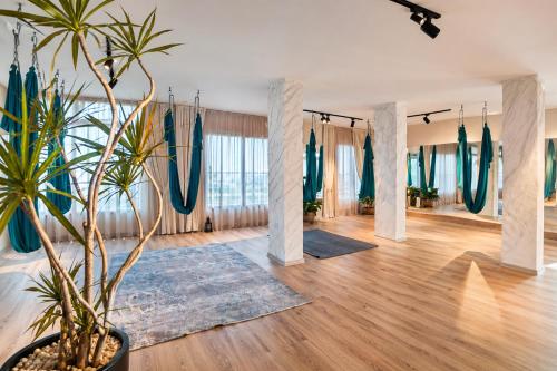 a yoga room with a potted plant in the middle at Caesar Blue Collection Nothern Cyprus Family Bedroom Suites in Ayios Dhometios