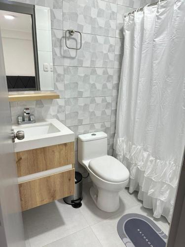 a bathroom with a toilet and a sink at Costanera Hotel in San Juan