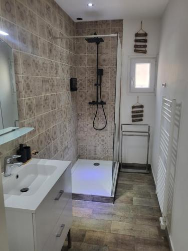 a bathroom with a shower and a sink and a shower at Maison à la campagne in Tourves