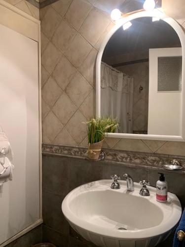 a bathroom with a sink and a mirror at Comfort Suite in Vicente López