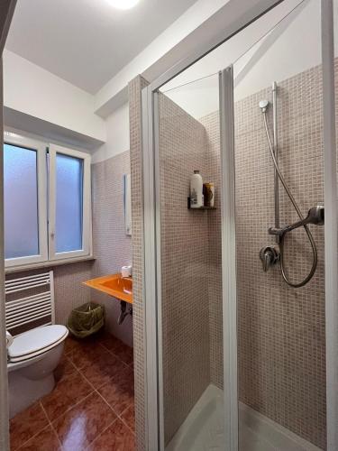 a bathroom with a shower and a toilet at Adriatic Room 50 m dalla stazione Ferroviaria di Ciampino e dalla navetta aeroportuale in Ciampino