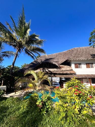 a resort with a palm tree and a building at Hekaya Zanzibar in Pingwe