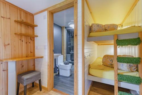 a small room with bunk beds and a toilet at 1 Bed in Barnacre oc-b34349 in Catterall