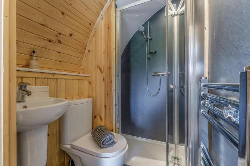 a bathroom with a shower and a toilet and a sink at 1 Bed in Barnacre oc-w34347 in Catterall