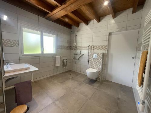 a bathroom with a toilet and a sink at L'Atelier de Gabs in Aramits