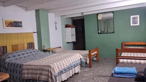 two beds in a room with green walls at BelDaMar in Capilla del Monte