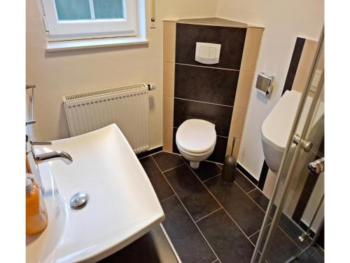 a bathroom with a toilet and a sink at Deichhuus in Neßmersiel in Neßmersiel