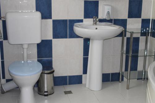 a bathroom with a toilet and a sink at Casa Sofia in Bucharest
