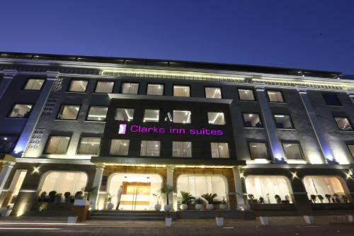 a building with a sign that reads clarks inn suites at Clarks Inn Suites Gwalior in Gwalior