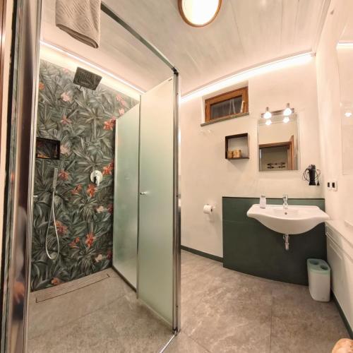 a bathroom with a shower and a sink at Villa Arianna Lake View Apartments with Pool in Tignale
