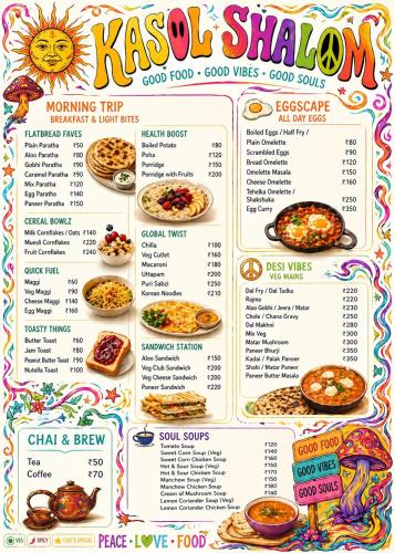 a menu of the masala shahi restaurant at Kasol Shalom Camps & Cafe in Kasol