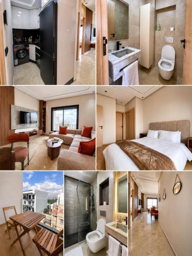 a collage of photos of a hotel room at Oasis Hills - Modern & Cosy 1BR with Balcony - Central in Casablanca