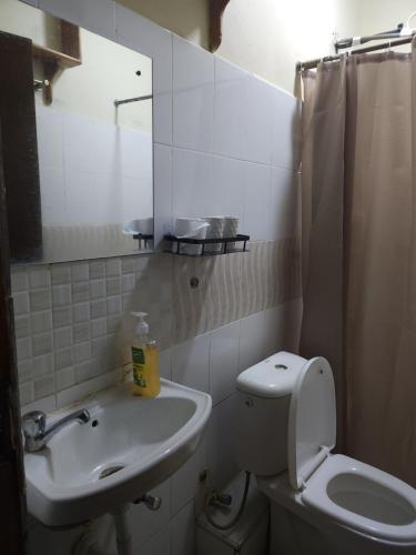 a small bathroom with a toilet and a sink at Zariah Homes 2BR in Kakamega