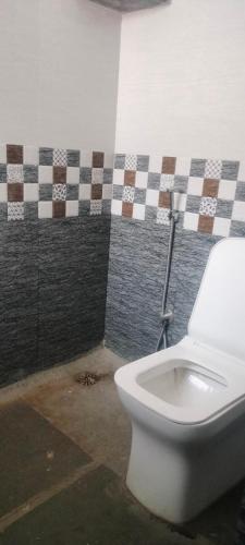 a bathroom with a white toilet in a room at Cmt Lodge & Rooms in Mysore