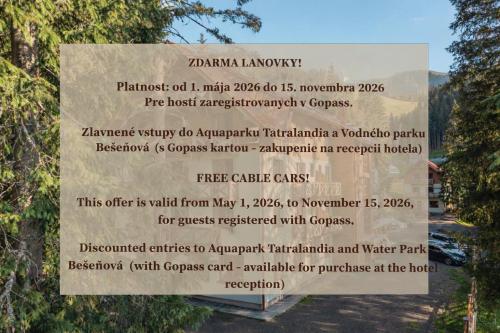 a sign at the entrance to the water park at Hotel Jasná in Belá