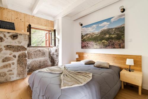 a bedroom with a bed and a painting on the wall at Casa Pinhão De Sousa in Vieira do Minho