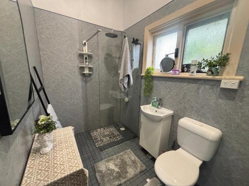 ein Badezimmer mit Toilette und Dusche in der Unterkunft Naracoorte Central Accommodation in Naracoorte