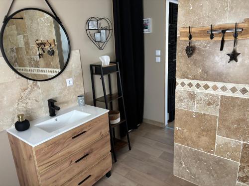 a bathroom with a sink and a mirror at La Carola in Bordeaux-Saint-Clair