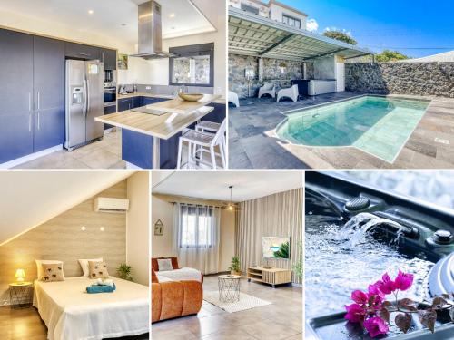 a collage of photos of a house at Villa Ô Ti Paille-en-queue - 14 voyageurs in Saint-Joseph