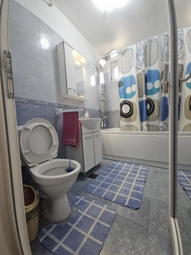 ein Badezimmer mit Toilette, Badewanne und Dusche in der Unterkunft D'oro in Tulcea