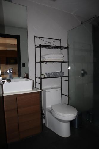 a bathroom with a toilet and a sink and a shower at EON one bedroom aparment 905 in Estación Pamplona