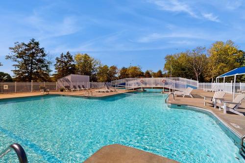a large swimming pool with lounge chairs at Shoreline Haven in Kimberling City