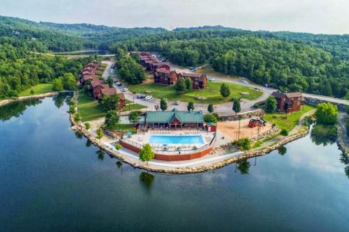 an aerial view of a resort on the water at Lost Creek Haven in Branson West