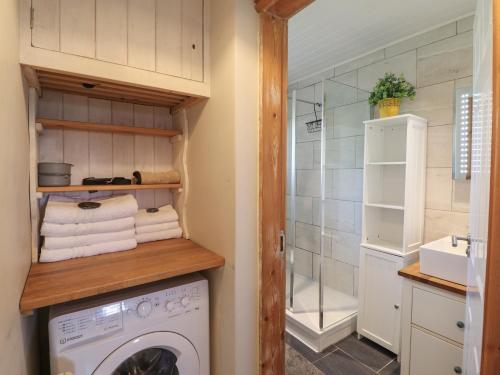 a laundry room with a washer and dryer at Redwood in Harlech