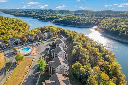 an aerial view of a house on a river at The Adventure Pad, Unit 1 in Branson