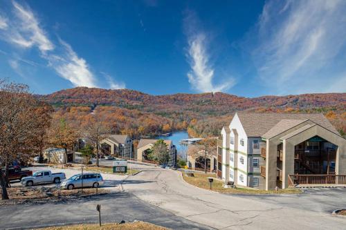 a view of a town with a building and a lake at The Adventure Pad, Unit 1 in Branson