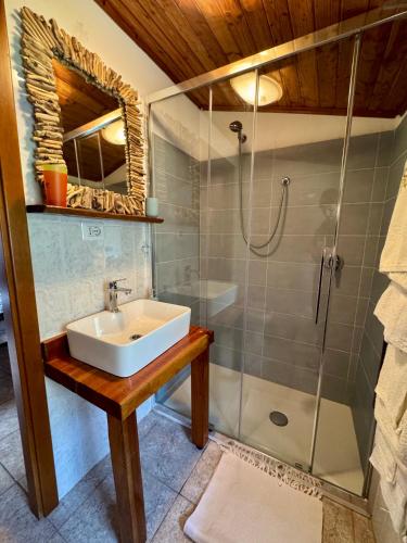 a bathroom with a sink and a shower at Casa Vacanze Marisa in Sesta Godano