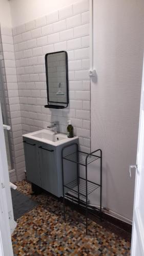 a bathroom with a sink and a mirror at Appartement T2 Rennes Saint Hélier in Rennes