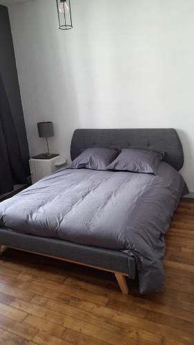 a large bed in a bedroom with a white wall at Appartement T2 Rennes Saint Hélier in Rennes