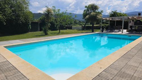 a large blue swimming pool in a yard at Campos Essencia in Arganil