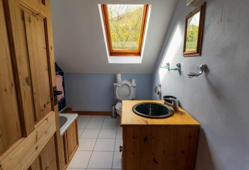 a bathroom with a sink and a toilet and a window at An Charraig in Killarney
