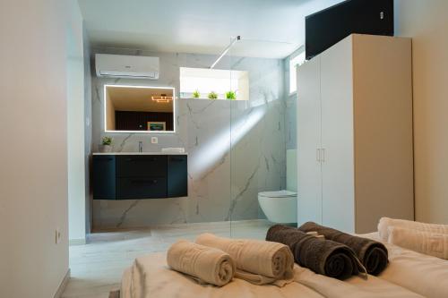 a bathroom with a sink and a toilet in a room at Apartman Mirakul 2 in Korčula
