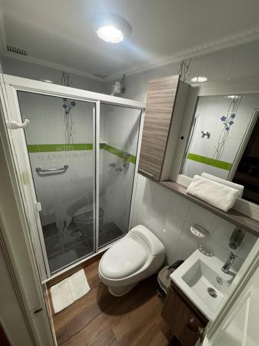 a bathroom with a toilet and a sink at HotelSueño Dorado Aguadas in Aguadas