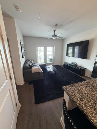 a living room with a couch and a tv at Cozy Comfortable Apartment in Atlanta in Atlanta