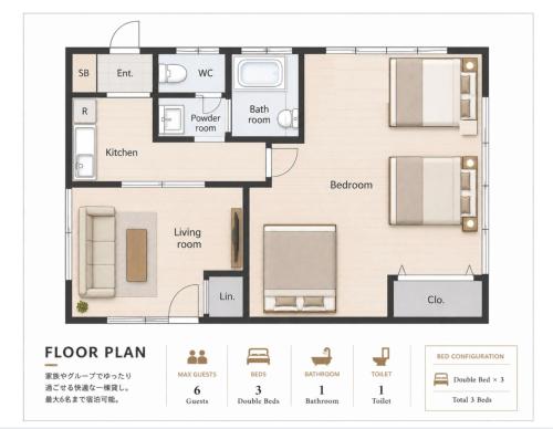 a picture of a floor plan of a house at 貸切戸建て3beds Private House Sleep Man in Kagoshima