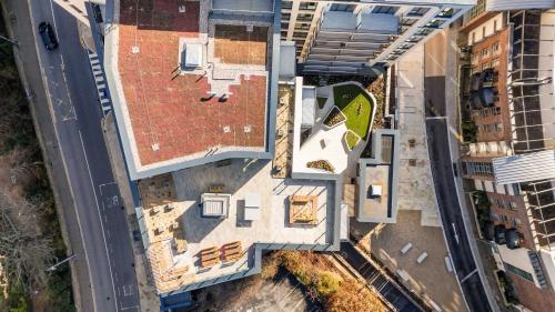 an overhead view of a building and a street at Apex Executive Apartments - The Ironworks in Dublin