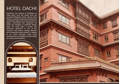 an advertisement for a hotel in front of a building at Hotel Dachi Kathmandu - Bhaktapur in Bhaktapur