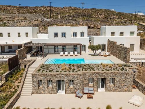 an aerial view of a villa with a swimming pool at Villa Venti Private Pool Retreat, Mykonos in Agios Ioannis Mykonos