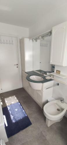 a white bathroom with a toilet and a sink at Casa Galet in Pieve Di Ledro