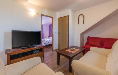 a living room with a couch and a television at Stunning Home In Peruski in Peruški