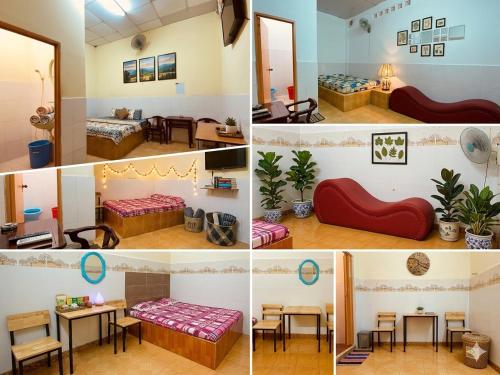 a collage of four pictures of a room at Nhà Nghỉ Đạt Thành in Giồng Tú Ðiền